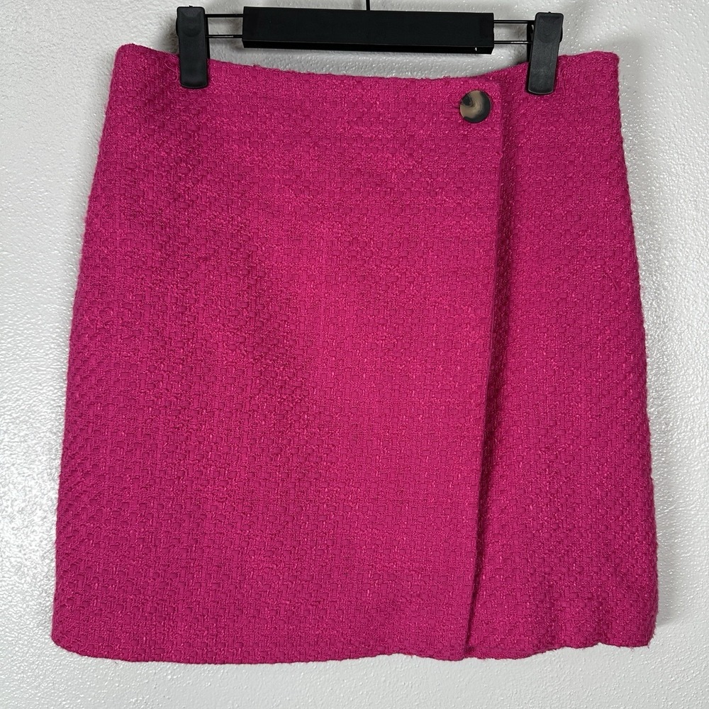 Ann Taylor Mini Skirt Womens Size 4 Pink Woven Lined Button Detail Back Zip